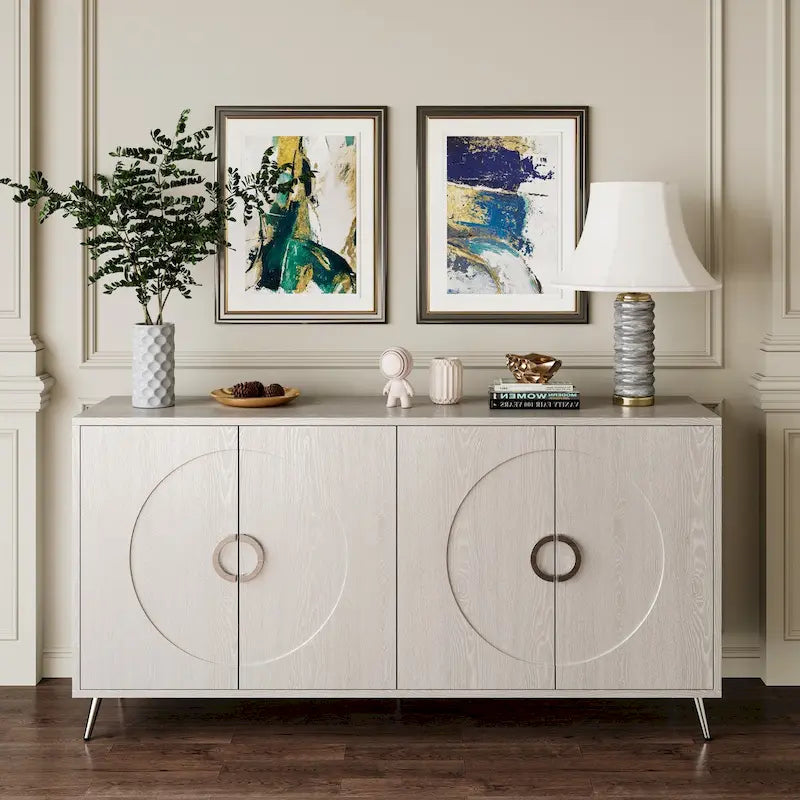 Bahut Buffet Commode de Rangement Moderne en Bois Laqué à 4 Portes pour Salon