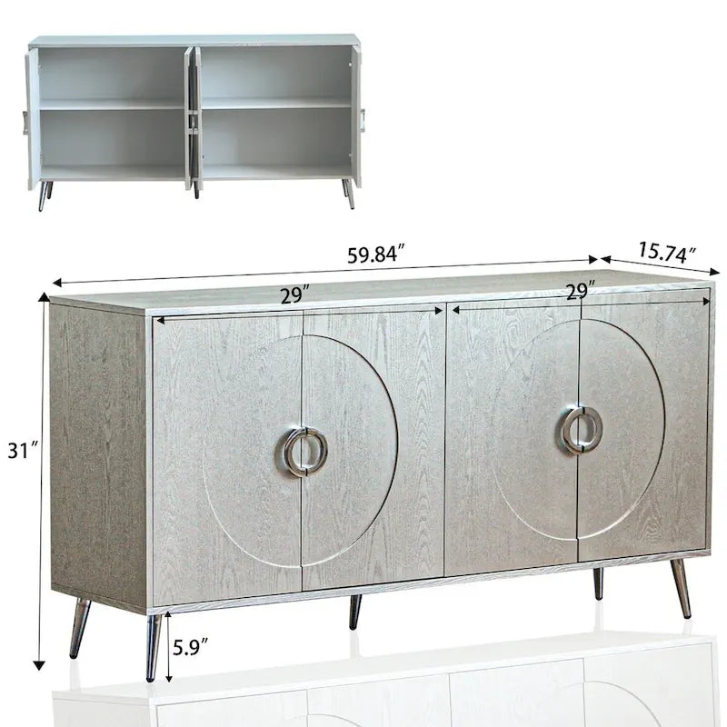 Bahut Buffet Commode de Rangement Moderne en Bois Laqué à 4 Portes pour Salon