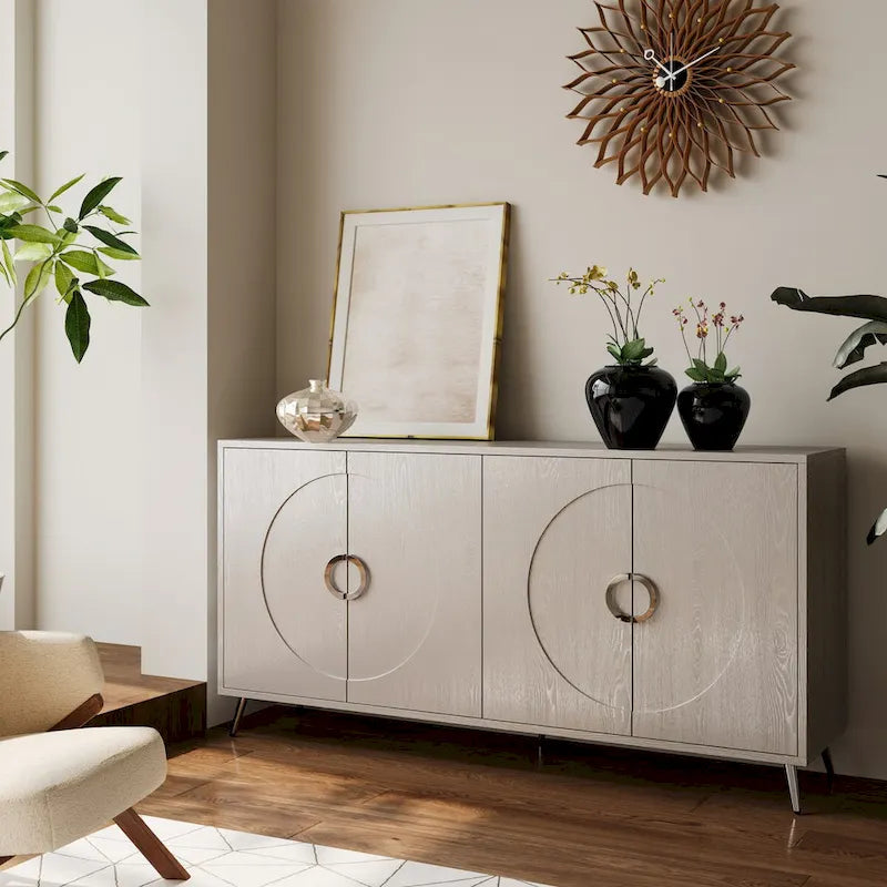 Bahut Buffet Commode de Rangement Moderne en Bois Laqué à 4 Portes pour Salon