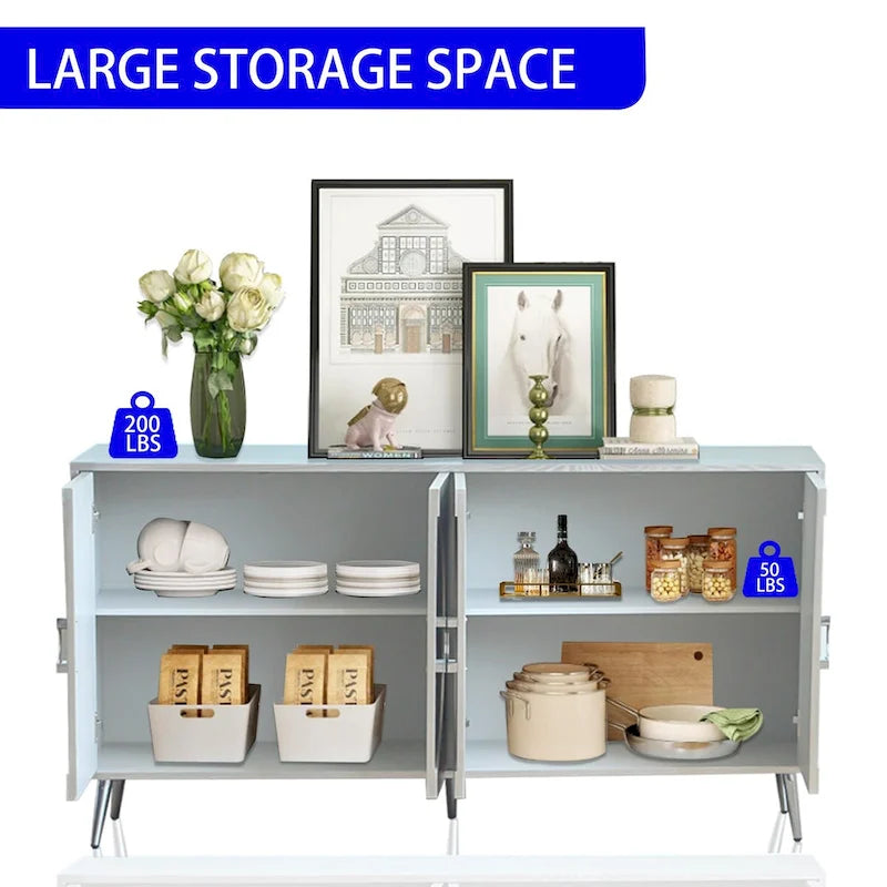 Bahut Buffet Commode de Rangement Moderne en Bois Laqué à 4 Portes pour Salon