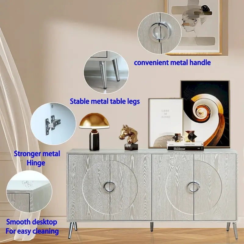Bahut Buffet Commode de Rangement Moderne en Bois Laqué à 4 Portes pour Salon