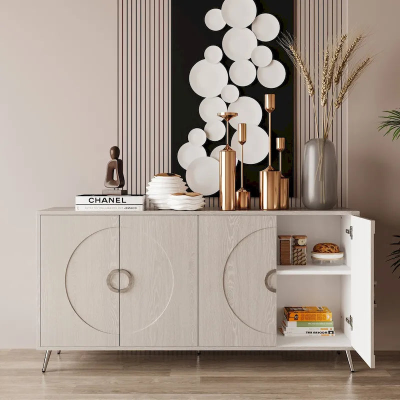 Bahut Buffet Commode de Rangement Moderne en Bois Laqué à 4 Portes pour Salon