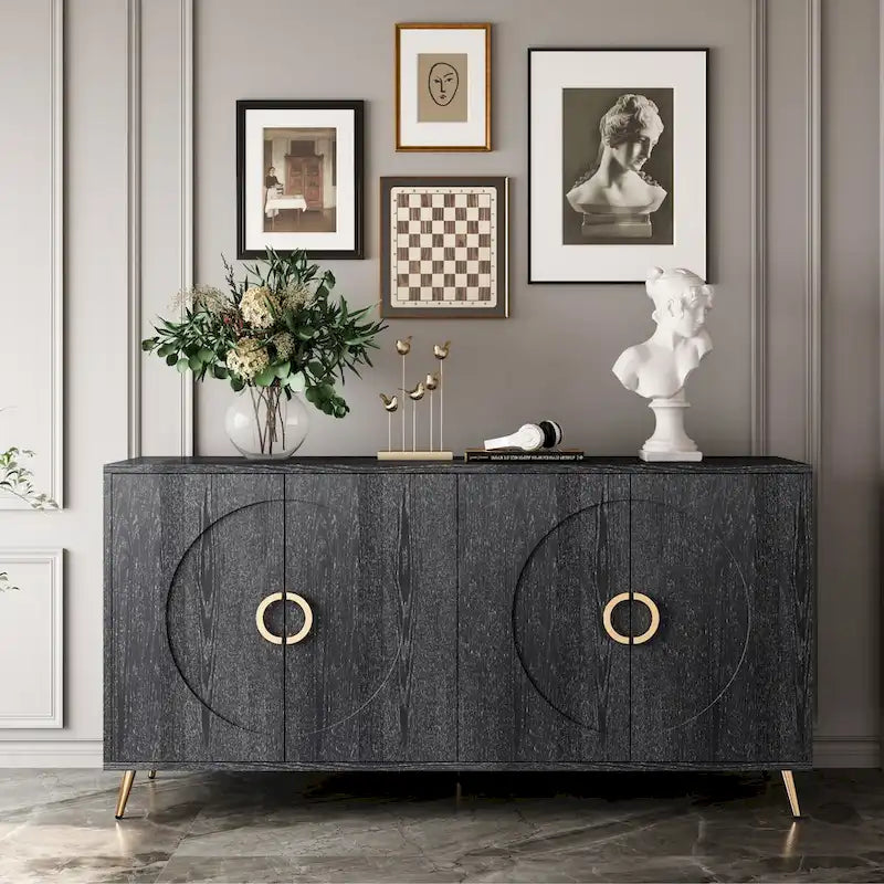 Bahut Buffet Commode de Rangement Moderne en Bois Laqué à 4 Portes pour Salon
