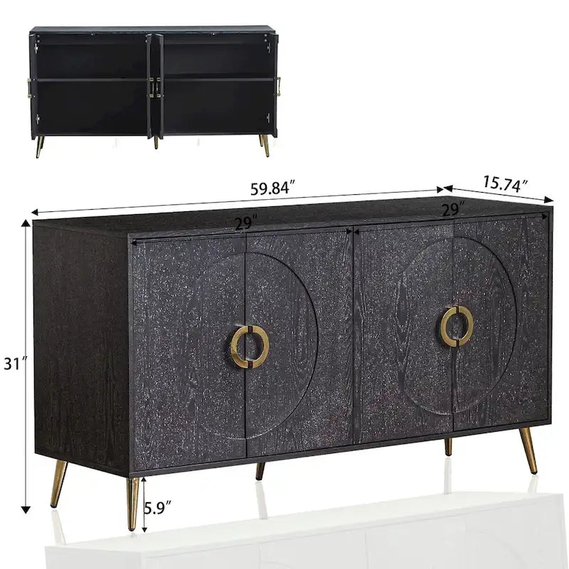 Bahut Buffet Commode de Rangement Moderne en Bois Laqué à 4 Portes pour Salon