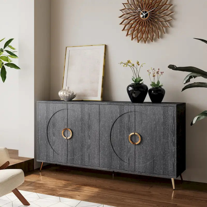Bahut Buffet Commode de Rangement Moderne en Bois Laqué à 4 Portes pour Salon