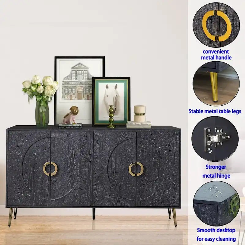 Bahut Buffet Commode de Rangement Moderne en Bois Laqué à 4 Portes pour Salon