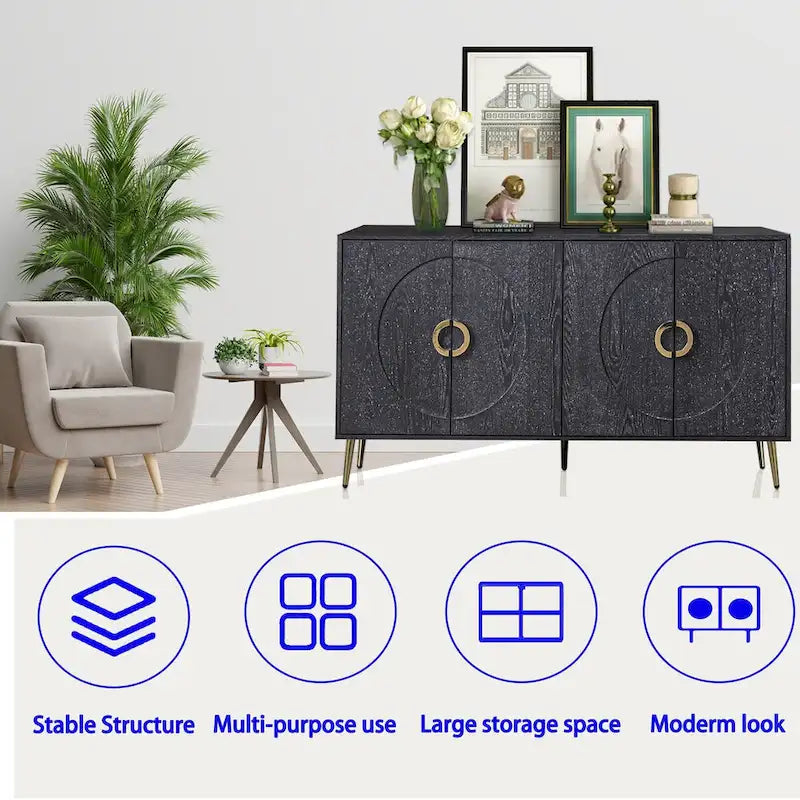 Bahut Buffet Commode de Rangement Moderne en Bois Laqué à 4 Portes pour Salon