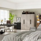 Armoire de rangement moderne sur pied en bois massif avec étagères